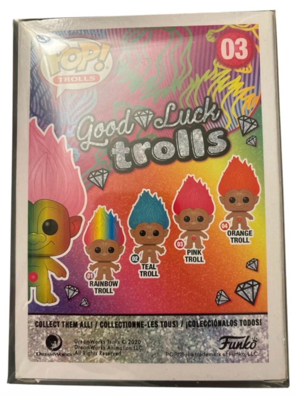 Funko POP! Pink Troll 03 Rainbow with box protector on it limited Edition